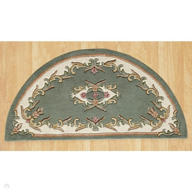 Royal Traditional Floral Aubusson Medallion Border Oriental Chinese Style Hand-Carved Hi-Low Textured Wool Green Half Moon Rug-Oriental Weavers-Rug Love - The Most Loved Rug Store