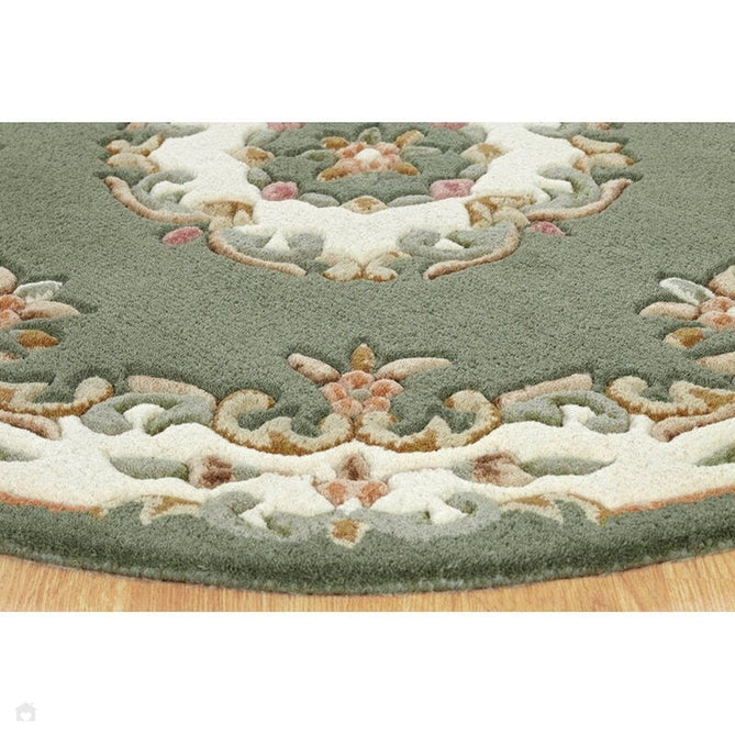 Royal Traditional Floral Aubusson Medallion Border Oriental Chinese Style Hand-Carved Hi-Low Textured Wool Green Half Moon Rug-Oriental Weavers-Rug Love - The Most Loved Rug Store