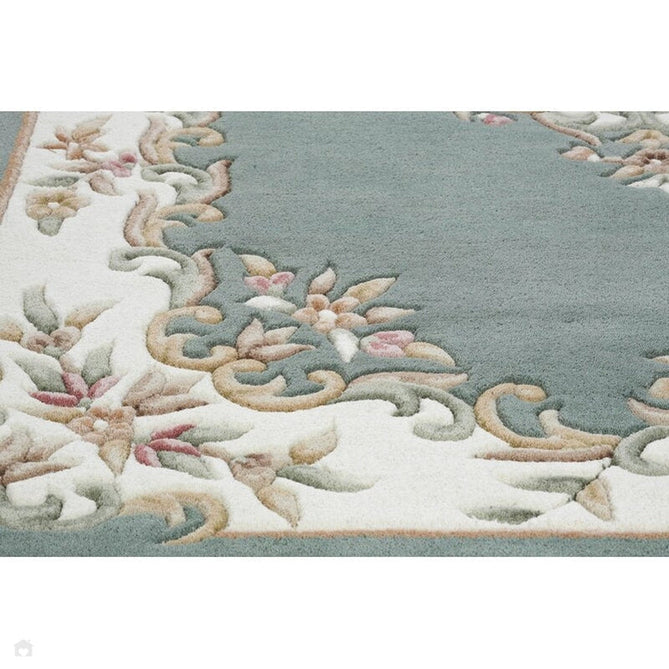 Royal Traditional Floral Aubusson Medallion Border Oriental Chinese Style Hand-Carved Hi-Low Textured Wool Green Half Moon Rug-Oriental Weavers-Rug Love - The Most Loved Rug Store