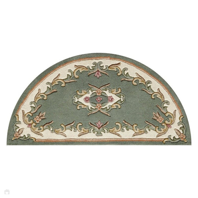 Royal Traditional Floral Aubusson Medallion Border Oriental Chinese Style Hand-Carved Hi-Low Textured Wool Green Half Moon Rug-Oriental Weavers-Rug Love - The Most Loved Rug Store