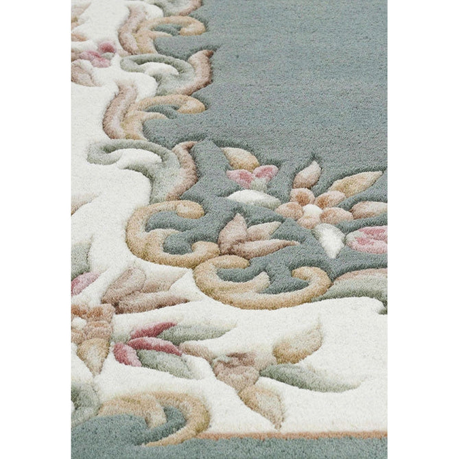 Royal Traditional Floral Aubusson Medallion Border Oriental Chinese Style Hand-Carved Hi-Low Textured Wool Green Runner-Oriental Weavers-Rug Love - The Most Loved Rug Store