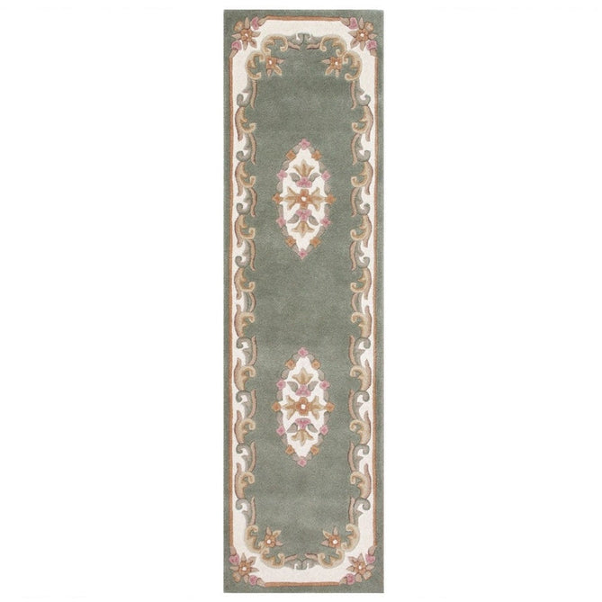 Royal Traditional Floral Aubusson Medallion Border Oriental Chinese Style Hand-Carved Hi-Low Textured Wool Green Runner-Oriental Weavers-Rug Love - The Most Loved Rug Store