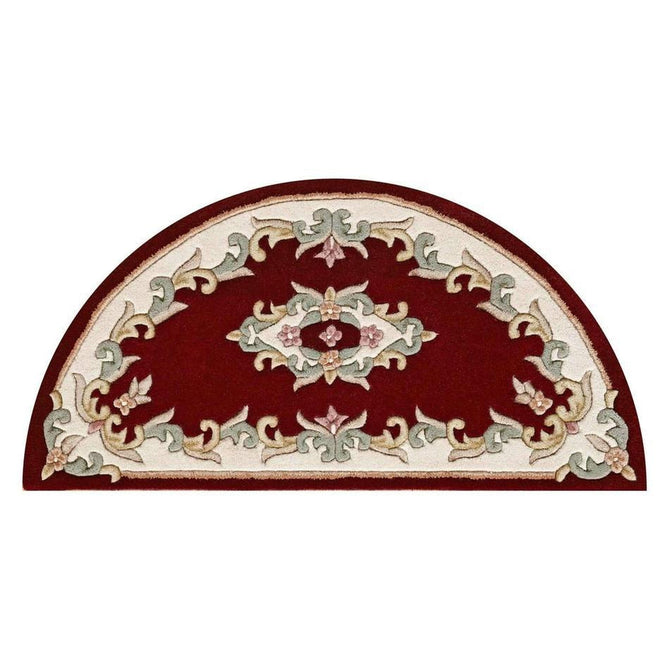 Royal Traditional Floral Aubusson Medallion Border Oriental Chinese Style Hand-Carved Hi-Low Textured Wool Red Half Moon Rug-Oriental Weavers-Rug Love - The Most Loved Rug Store