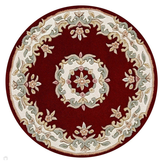 Royal Traditional Floral Aubusson Medallion Border Oriental Chinese Style Hand-Carved Hi-Low Textured Wool Red Round Rug-Oriental Weavers-Rug Love - The Most Loved Rug Store