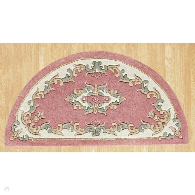 Royal Traditional Floral Aubusson Medallion Border Oriental Chinese Style Hand-Carved Hi-Low Textured Wool Rose Pink Half Moon Rug-Oriental Weavers-Rug Love - The Most Loved Rug Store