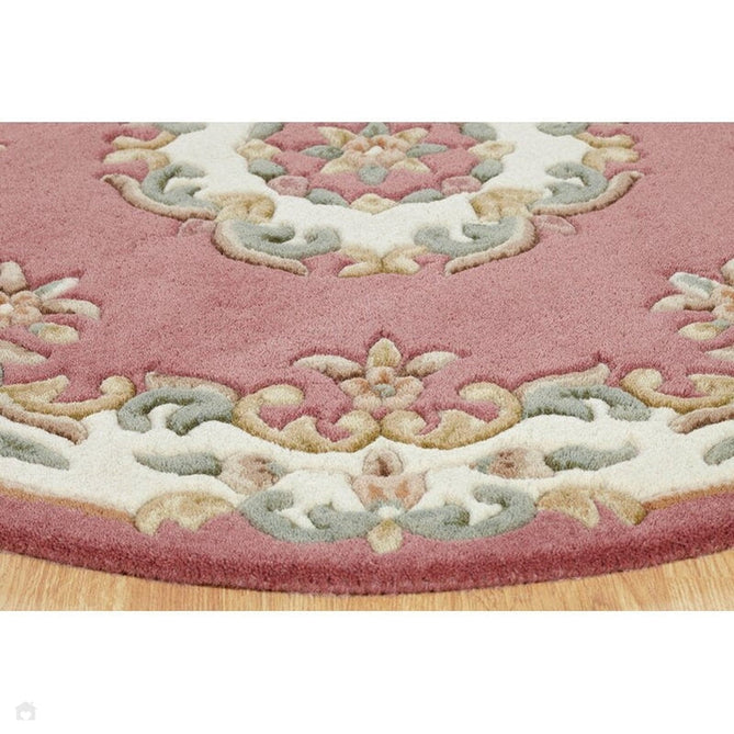 Royal Traditional Floral Aubusson Medallion Border Oriental Chinese Style Hand-Carved Hi-Low Textured Wool Rose Pink Half Moon Rug-Oriental Weavers-Rug Love - The Most Loved Rug Store