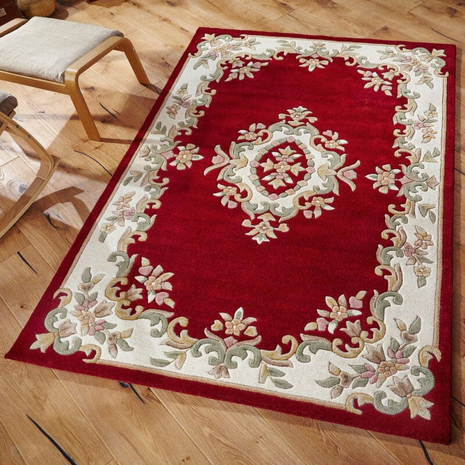 Royal Traditional Floral Aubusson Medallion Border Oriental Chinese Style Hand-Carved Hi-Low Textured Wool Wool Red Rug-Oriental Weavers-Rug Love - The Most Loved Rug Store