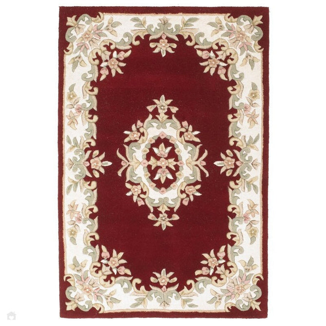 Royal Traditional Floral Aubusson Medallion Border Oriental Chinese Style Hand-Carved Hi-Low Textured Wool Wool Red Rug-Oriental Weavers-Rug Love - The Most Loved Rug Store