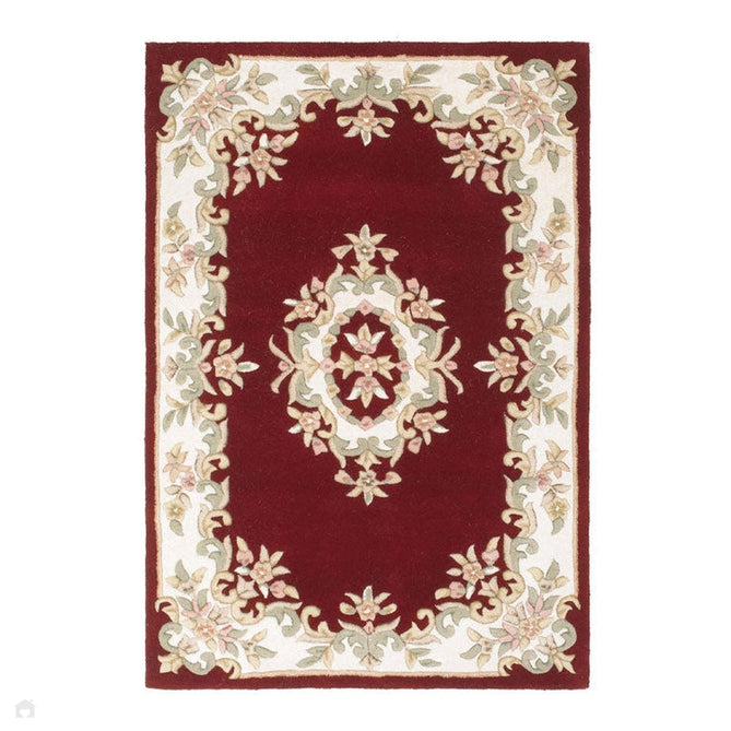 Royal Traditional Floral Aubusson Medallion Border Oriental Chinese Style Hand-Carved Hi-Low Textured Wool Wool Red Rug-Oriental Weavers-Rug Love - The Most Loved Rug Store