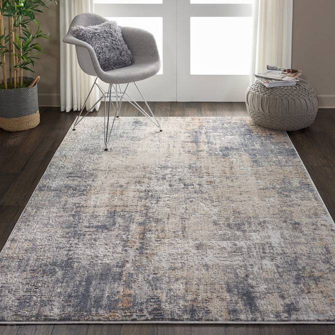 Rustic Textures RUS01 Modern Abstract Distressed Shimmer Carved Hi-Low Textured Flat-Pile Grey/Beige Rug-Nourison-Rug Love - The Most Loved Rug Store