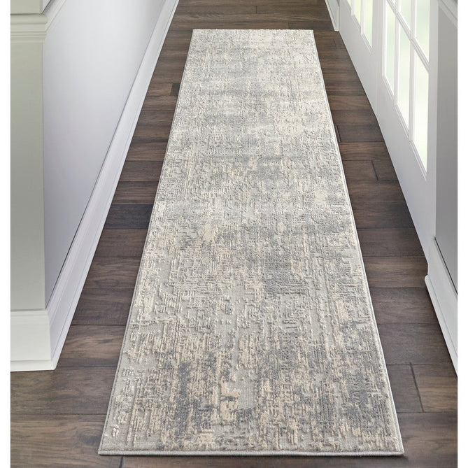 Rustic Textures RUS01 Modern Abstract Distressed Shimmer Carved Hi-Low Textured Flat-Pile Ivory/Silver Rug-Nourison-Rug Love - The Most Loved Rug Store