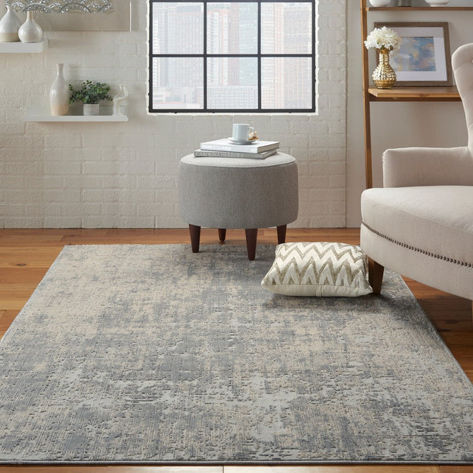 Rustic Textures RUS01 Modern Abstract Distressed Shimmer Carved Hi-Low Textured Flat-Pile Ivory/Silver Rug-Nourison-Rug Love - The Most Loved Rug Store