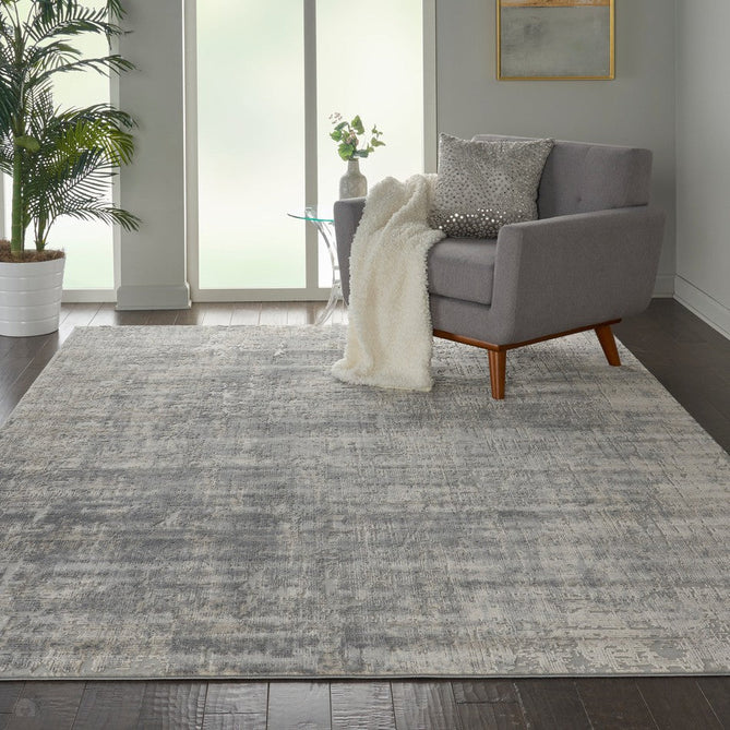 Rustic Textures RUS01 Modern Abstract Distressed Shimmer Carved Hi-Low Textured Flat-Pile Ivory/Silver Rug-Nourison-Rug Love - The Most Loved Rug Store