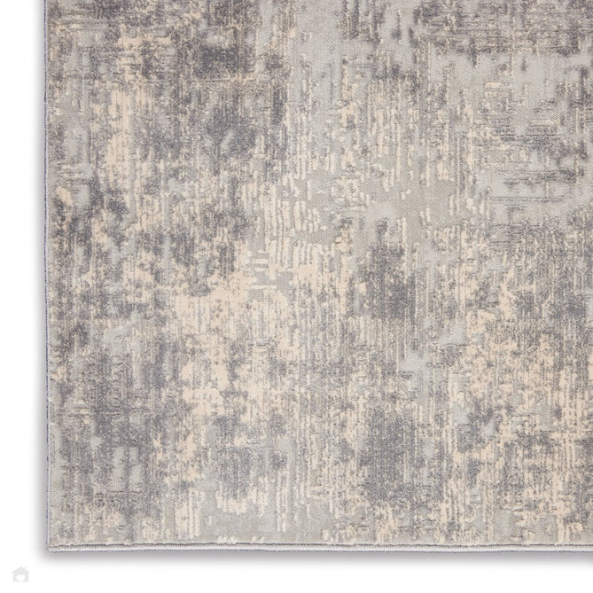 Rustic Textures RUS01 Modern Abstract Distressed Shimmer Carved Hi-Low Textured Flat-Pile Ivory/Silver Rug-Nourison-Rug Love - The Most Loved Rug Store