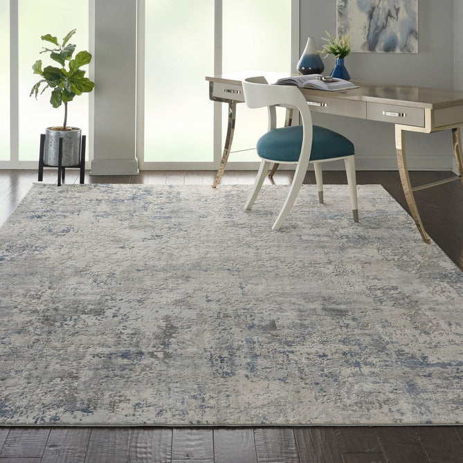 Rustic Textures RUS07 Modern Abstract Distressed Shimmer Carved Hi-Low Textured Flat-Pile Ivory/Grey/Blue Rug-Nourison-Rug Love - The Most Loved Rug Store