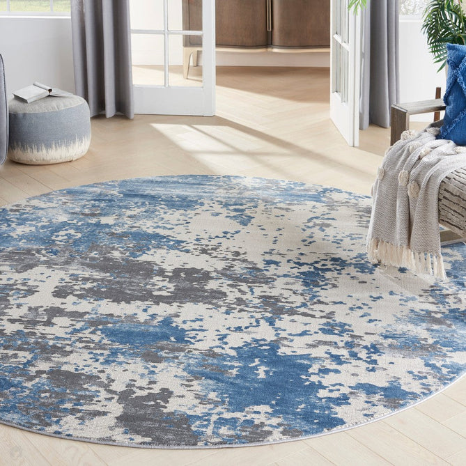 Rustic Textures RUS08 Modern Abstract Distressed Shimmer Carved Hi-Low Textured Flat-Pile Grey/Blue Rug-Nourison-Rug Love - The Most Loved Rug Store