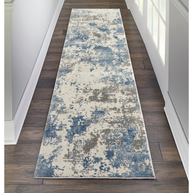 Rustic Textures RUS08 Modern Abstract Distressed Shimmer Carved Hi-Low Textured Flat-Pile Grey/Blue Rug-Nourison-Rug Love - The Most Loved Rug Store