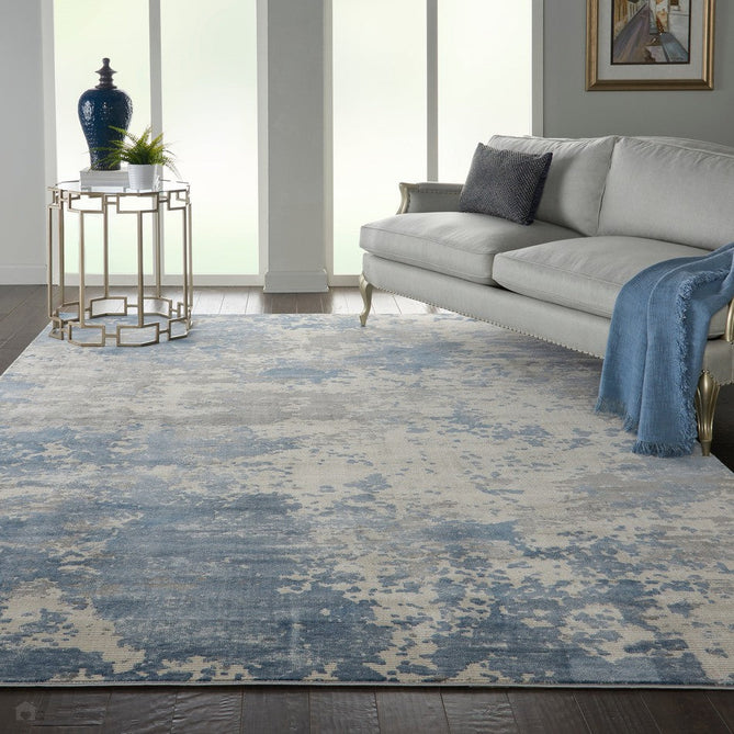 Rustic Textures RUS08 Modern Abstract Distressed Shimmer Carved Hi-Low Textured Flat-Pile Grey/Blue Rug-Nourison-Rug Love - The Most Loved Rug Store