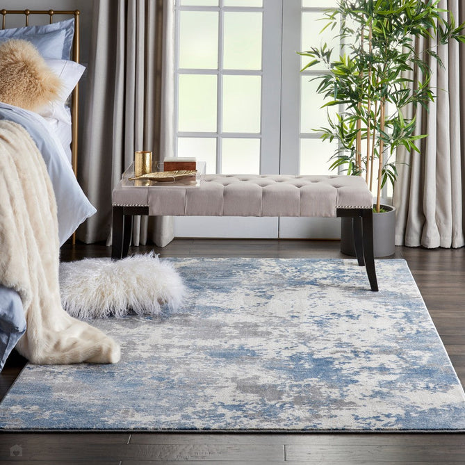 Rustic Textures RUS08 Modern Abstract Distressed Shimmer Carved Hi-Low Textured Flat-Pile Grey/Blue Rug-Nourison-Rug Love - The Most Loved Rug Store