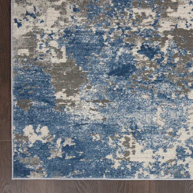 Rustic Textures RUS08 Modern Abstract Distressed Shimmer Carved Hi-Low Textured Flat-Pile Grey/Blue Rug-Nourison-Rug Love - The Most Loved Rug Store