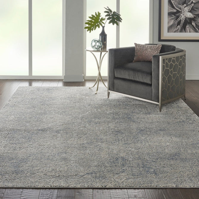 Rustic Textures RUS09 Modern Abstract Distressed Shimmer Carved Hi-Low Textured Flat-Pile Ivory/Light Blue Rug-Nourison-Rug Love - The Most Loved Rug Store