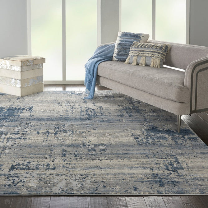 Rustic Textures RUS10 Modern Abstract Distressed Shimmer Carved Hi-Low Textured Flat-Pile Ivory/Blue Rug-Nourison-Rug Love - The Most Loved Rug Store