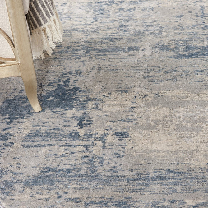 Rustic Textures RUS10 Modern Abstract Distressed Shimmer Carved Hi-Low Textured Flat-Pile Ivory/Blue Rug-Nourison-Rug Love - The Most Loved Rug Store