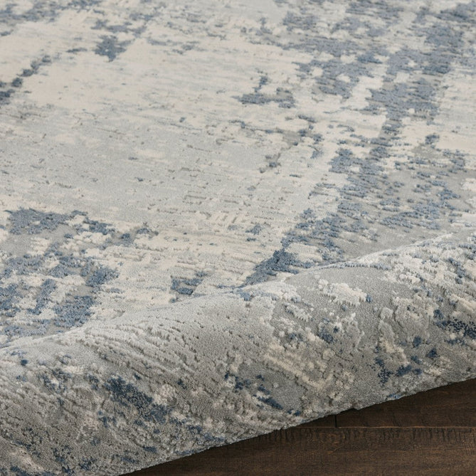 Rustic Textures RUS10 Modern Abstract Distressed Shimmer Carved Hi-Low Textured Flat-Pile Ivory/Blue Rug-Nourison-Rug Love - The Most Loved Rug Store