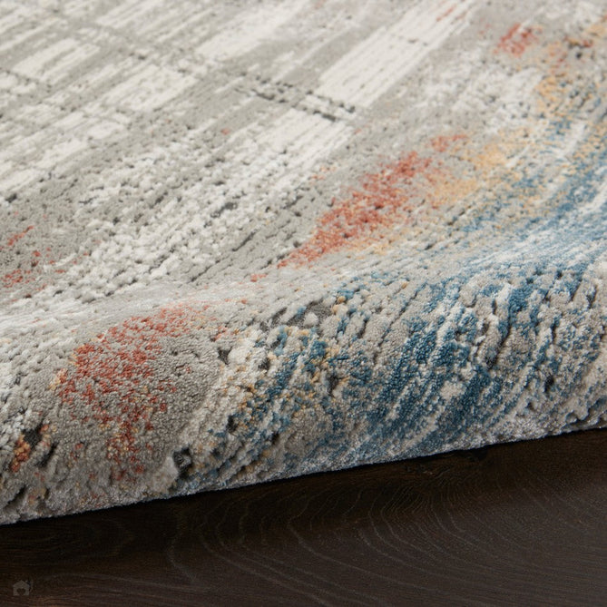 Rustic Textures RUS12 Modern Abstract Distressed Shimmer Carved Hi-Low Textured Flat-Pile Grey/Multi Rug-Nourison-Rug Love - The Most Loved Rug Store