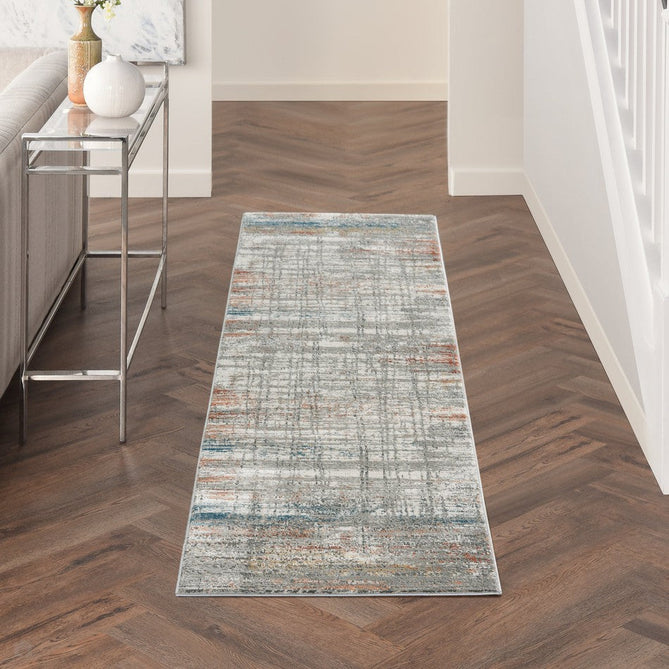 Rustic Textures RUS12 Modern Abstract Distressed Shimmer Carved Hi-Low Textured Flat-Pile Grey/Multi Rug-Nourison-Rug Love - The Most Loved Rug Store