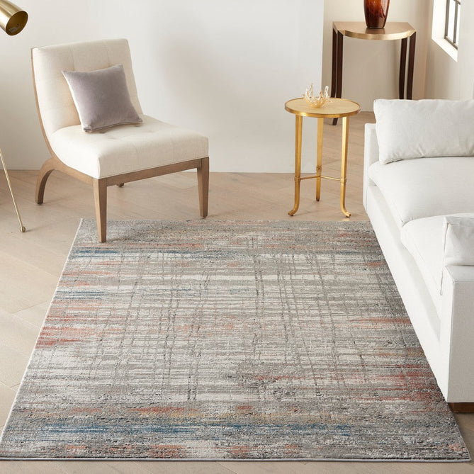 Rustic Textures RUS12 Modern Abstract Distressed Shimmer Carved Hi-Low Textured Flat-Pile Grey/Multi Rug-Nourison-Rug Love - The Most Loved Rug Store