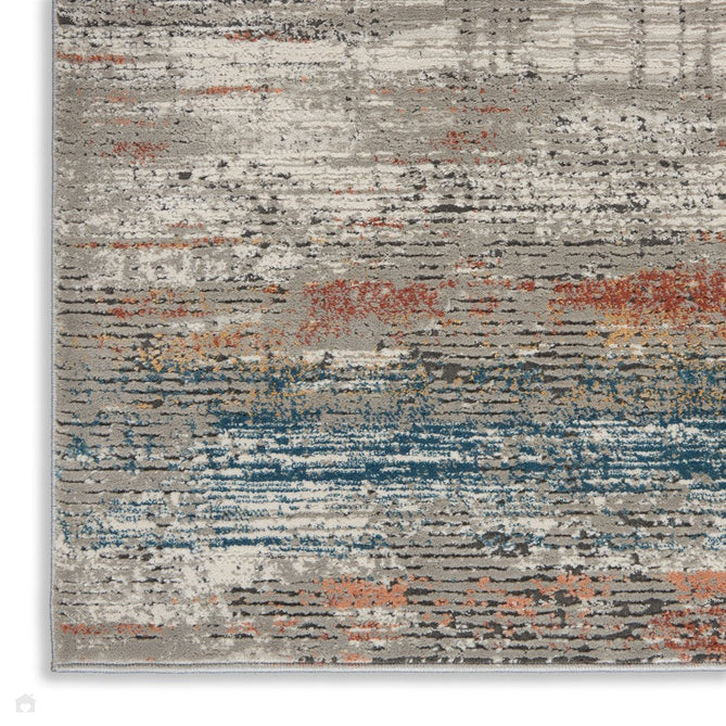 Rustic Textures RUS12 Modern Abstract Distressed Shimmer Carved Hi-Low Textured Flat-Pile Grey/Multi Rug-Nourison-Rug Love - The Most Loved Rug Store