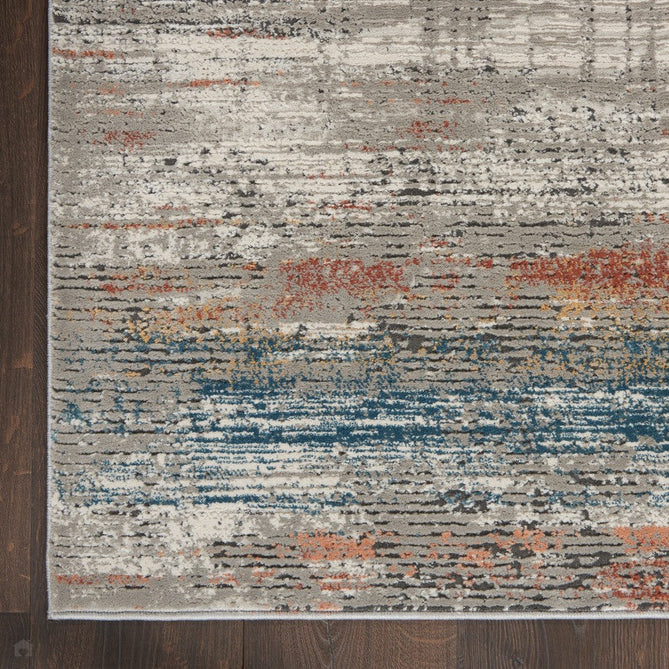 Rustic Textures RUS12 Modern Abstract Distressed Shimmer Carved Hi-Low Textured Flat-Pile Grey/Multi Rug-Nourison-Rug Love - The Most Loved Rug Store