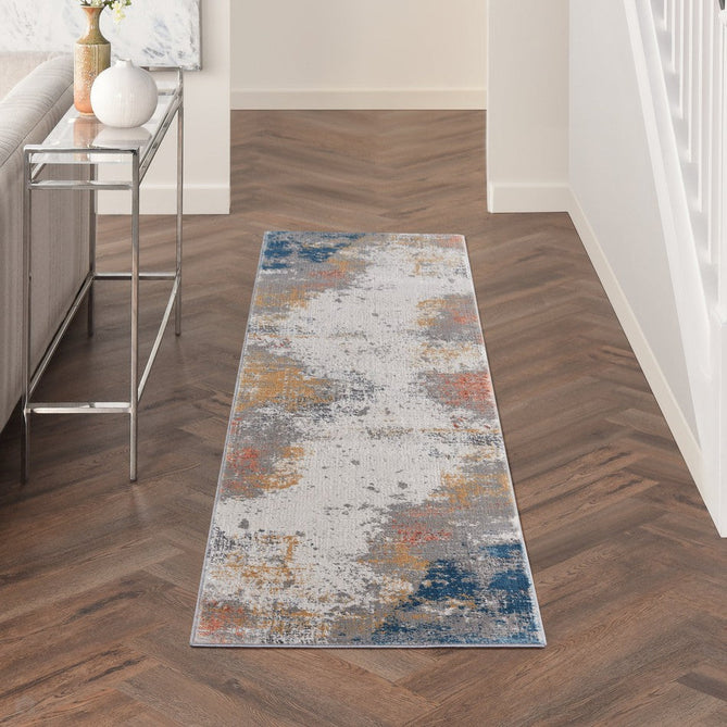 Rustic Textures RUS13 Modern Abstract Distressed Shimmer Carved Hi-Low Textured Flat-Pile Grey/Blue Rug-Nourison-Rug Love - The Most Loved Rug Store