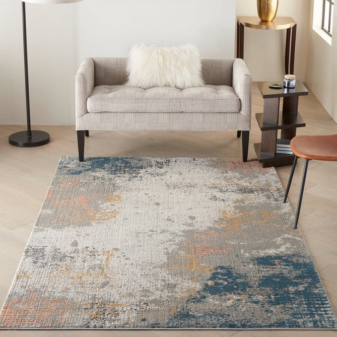 Rustic Textures RUS13 Modern Abstract Distressed Shimmer Carved Hi-Low Textured Flat-Pile Grey/Blue Rug-Nourison-Rug Love - The Most Loved Rug Store