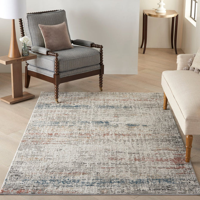 Rustic Textures RUS14 Modern Abstract Distressed Shimmer Carved Hi-Low Textured Flat-Pile Light Grey/Multi Rug-Nourison-Rug Love - The Most Loved Rug Store