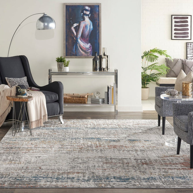 Rustic Textures RUS14 Modern Abstract Distressed Shimmer Carved Hi-Low Textured Flat-Pile Light Grey/Multi Rug-Nourison-Rug Love - The Most Loved Rug Store