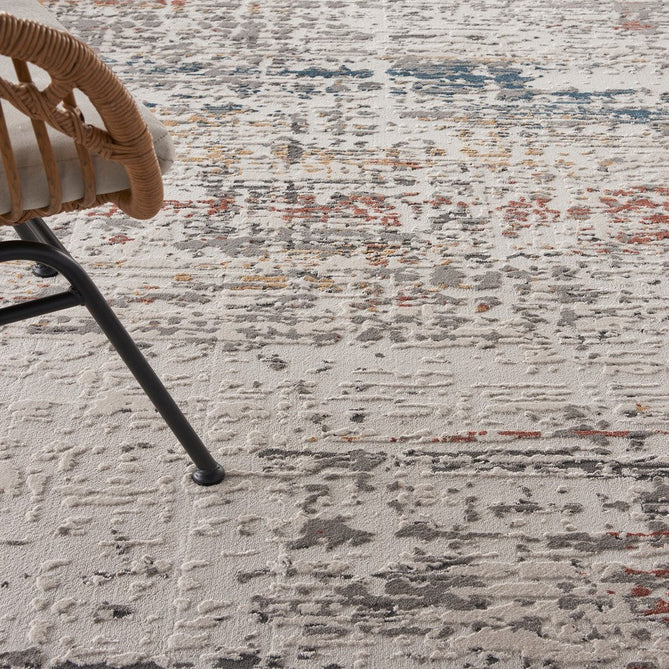 Rustic Textures RUS14 Modern Abstract Distressed Shimmer Carved Hi-Low Textured Flat-Pile Light Grey/Multi Rug-Nourison-Rug Love - The Most Loved Rug Store