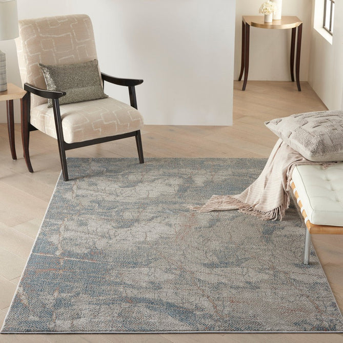 Rustic Textures RUS15 Modern Abstract Distressed Shimmer Carved Hi-Low Textured Flat-Pile Light Grey/Blue Rug-Nourison-Rug Love - The Most Loved Rug Store