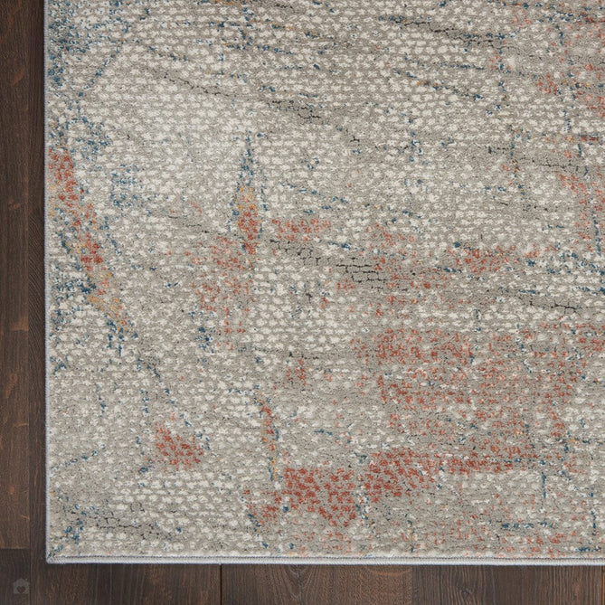 Rustic Textures RUS15 Modern Abstract Distressed Shimmer Carved Hi-Low Textured Flat-Pile Light Grey/Rust Rug-Nourison-Rug Love - The Most Loved Rug Store