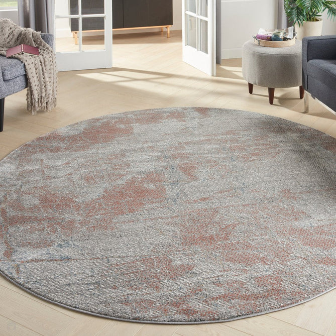 Rustic Textures RUS15 Modern Abstract Distressed Shimmer Carved Hi-Low Textured Flat-Pile Light Grey/Rust Rug-Nourison-Rug Love - The Most Loved Rug Store