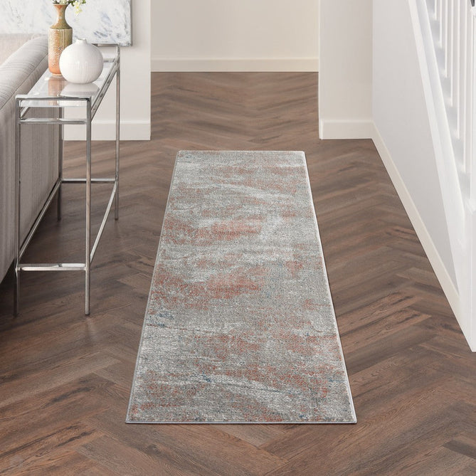 Rustic Textures RUS15 Modern Abstract Distressed Shimmer Carved Hi-Low Textured Flat-Pile Light Grey/Rust Rug-Nourison-Rug Love - The Most Loved Rug Store