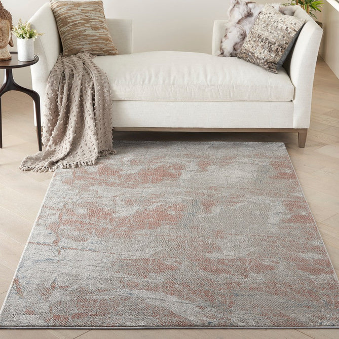 Rustic Textures RUS15 Modern Abstract Distressed Shimmer Carved Hi-Low Textured Flat-Pile Light Grey/Rust Rug-Nourison-Rug Love - The Most Loved Rug Store