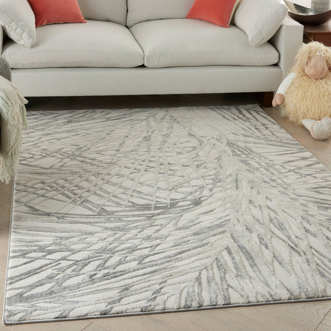 Rustic Textures RUS17 Modern Abstract Distressed Shimmer Carved Hi-Low Textured Flat-Pile Ivory/Grey Rug-Nourison-Rug Love - The Most Loved Rug Store