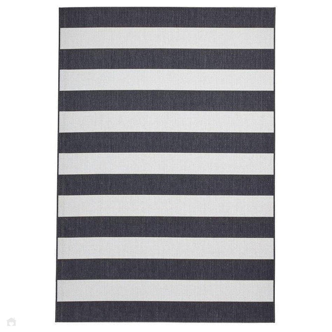 Santa Monica 48644 Striped Durable Stain-Resistant Weatherproof Flatweave In-Outdoor Black/White Rug 120 x 170 cm-Shop Returns-Rug Love - The Most Loved Rug Store