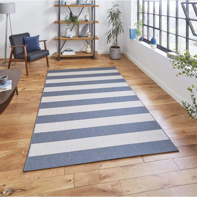 Santa Monica 48644 Striped Durable Stain-Resistant Weatherproof Flatweave In-Outdoor Blue/Light Beige Rug-Think Rugs-Rug Love - The Most Loved Rug Store