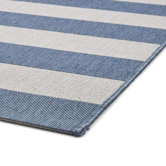 Santa Monica 48644 Striped Durable Stain-Resistant Weatherproof Flatweave In-Outdoor Blue/Light Beige Rug-Think Rugs-Rug Love - The Most Loved Rug Store