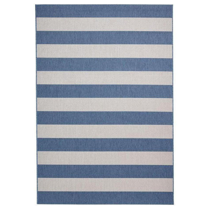 Santa Monica 48644 Striped Durable Stain-Resistant Weatherproof Flatweave In-Outdoor Blue/Light Beige Rug-Think Rugs-Rug Love - The Most Loved Rug Store