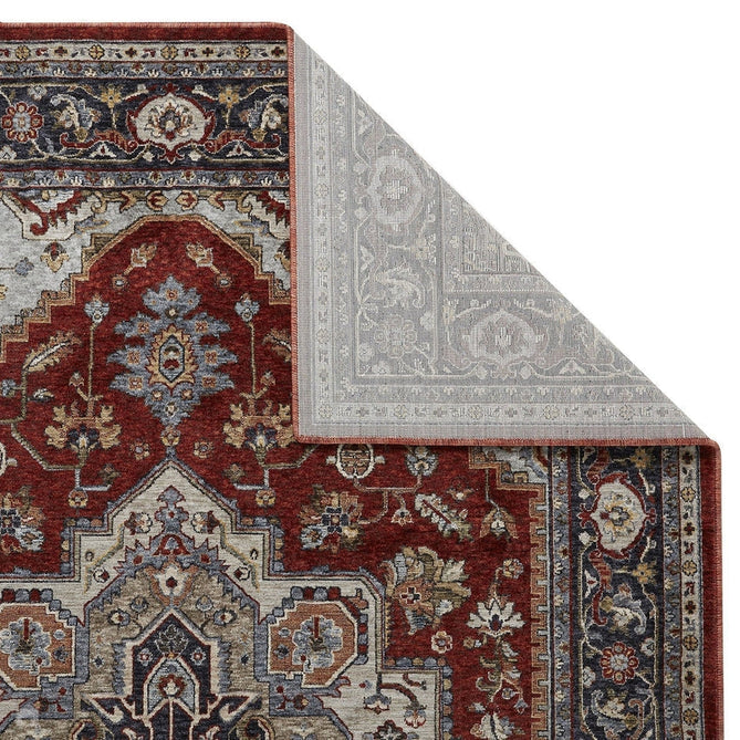 Sarouk 1144 R Traditional Persian Floral Medallion Border Soft-Touch Woven Polyester Flatweave Muted Red/Blue/Cream/Multicolour Rug-Oriental Weavers-Rug Love - The Most Loved Rug Store