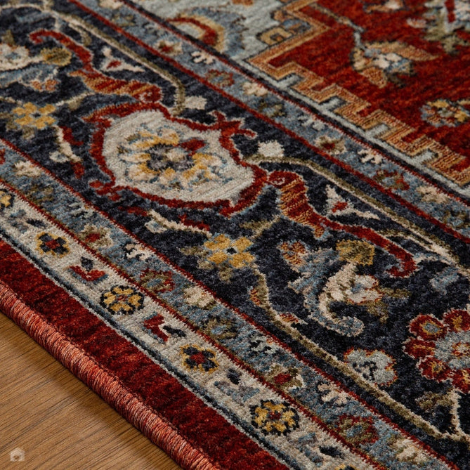 Sarouk 1144 R Traditional Persian Floral Medallion Border Soft-Touch Woven Polyester Flatweave Muted Red/Blue/Cream/Multicolour Rug-Oriental Weavers-Rug Love - The Most Loved Rug Store